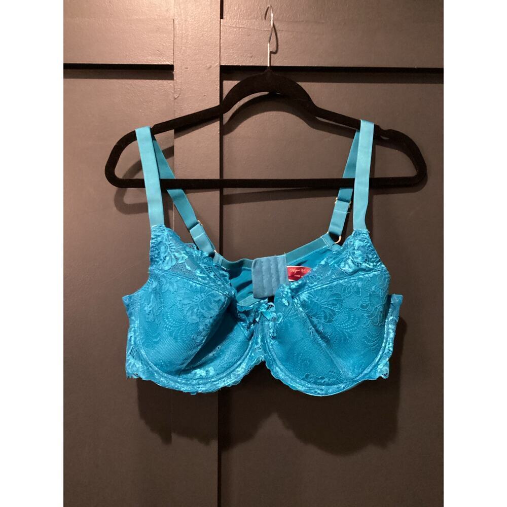 Hips & Curves  Underwire Lace Floral T Shirt Bra Blue 40DD  style 00201493 new